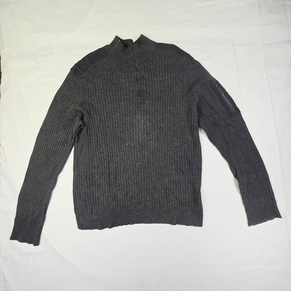 Calvin Klein Quarter Zip Sweater Men's XL Gray Ribbed Knit Tactical Utility